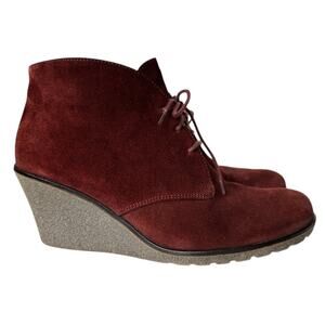 Gabor Suede Ankle Boots Wedge Burgundy Whimsygoth Red Boho Witchcore